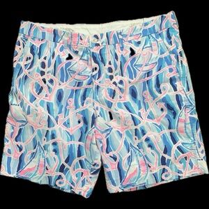 Lilly Pulitzer Mens Beaumont Stretch Short Sail Anchor Blue Pink Waist 36 - EUC